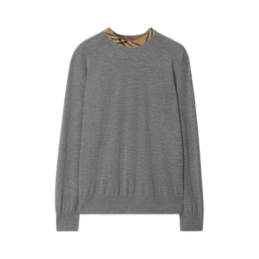 Check Trim Wool Sweater