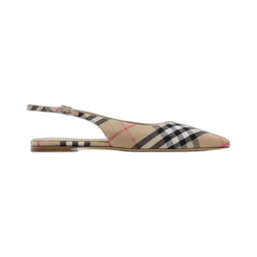 Pointed-Toe Checked Slingback Ballet Flats