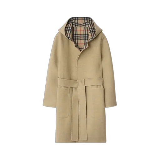 Reversible Wool Hooded Wrap Coat