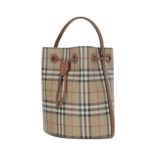Checked Drawstring Bucket Bag