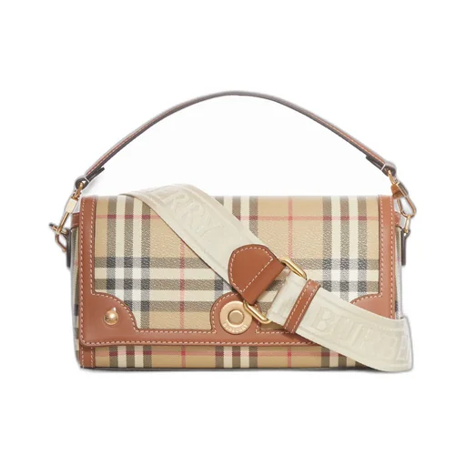 Checked Foldover Top Tote Bag