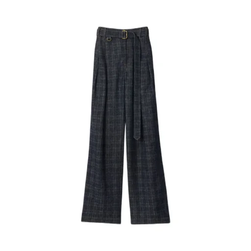 Straight-Leg Checked Belted Trousers