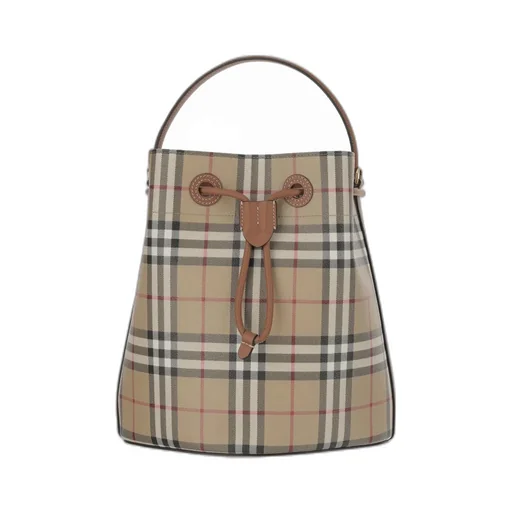 Checked Drawstring Bucket Bag