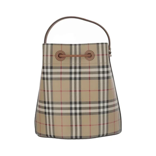 Checked Drawstring Bucket Bag