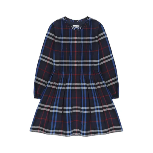 Kids Long Sleeved Checked Flared Dress