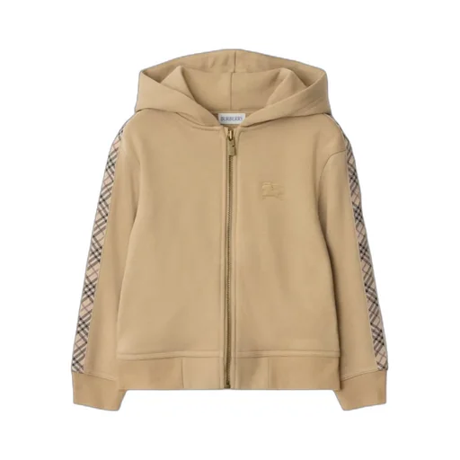 Cotton Zip Hoodie With Check Trim