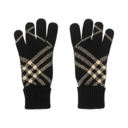 Checked Ribbed-Knit Gloves
