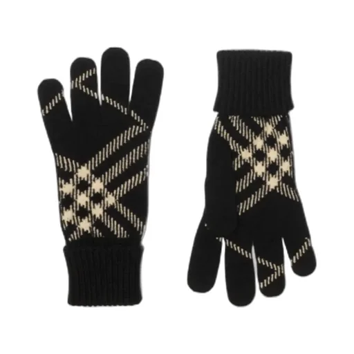 Checked Ribbed-Knit Gloves