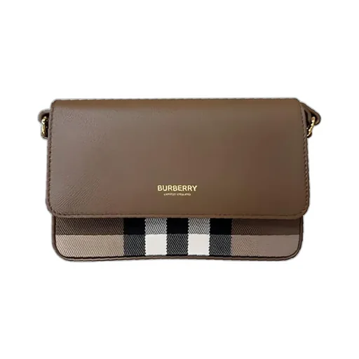 Check And Leather Crossbody Bag