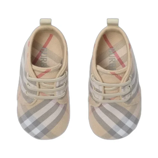 Check-Pattern Lace-Up Crib Shoes
