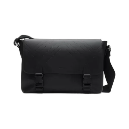 Embossed Check Buckled Messenger Bag