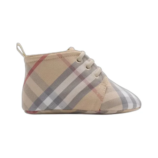 Check-Pattern Lace-Up Crib Shoes