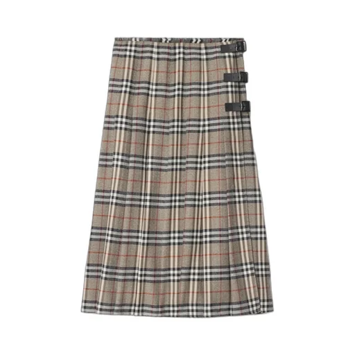Checked Pleated Midi Skirt