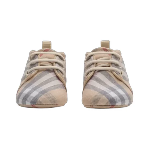 Check-Pattern Lace-Up Crib Shoes