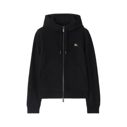 Logo Embroidered Zip-Up Drawstring Hoodie