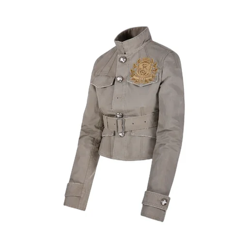 Logo Embroidered Belted Waist Jacket