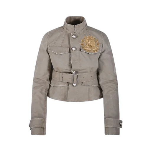 Logo Embroidered Belted Waist Jacket