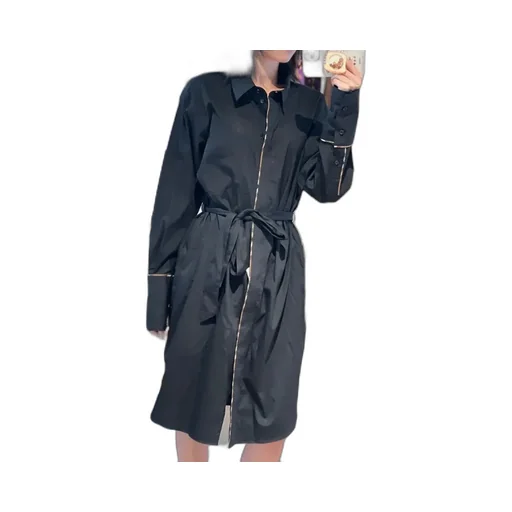 Check Trim Stretch Cotton Shirt Dress