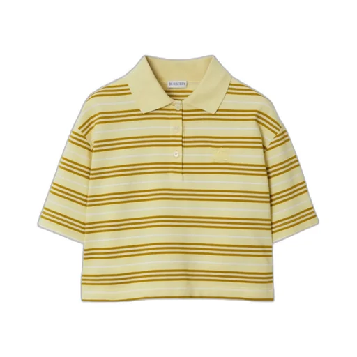 Logo Embroidered Striped Cropped Polo Shirt