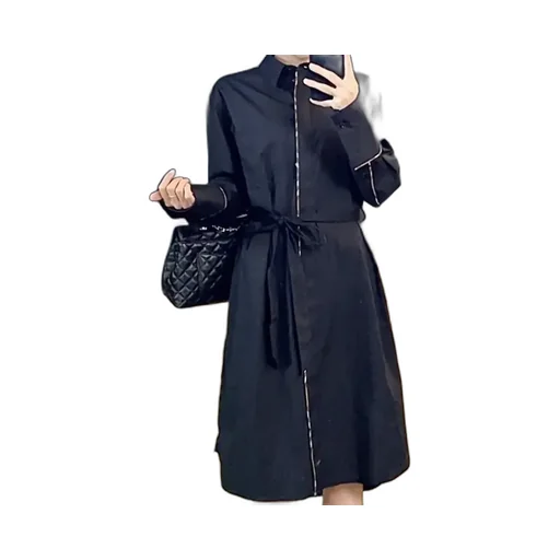 Check Trim Stretch Cotton Shirt Dress