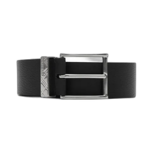 Engraved-Check Leather Belt