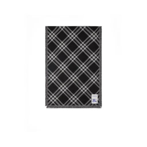 Wide Check Fringed-Edge Scarf