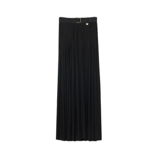 Pleated Belted Waist Midi Skirt