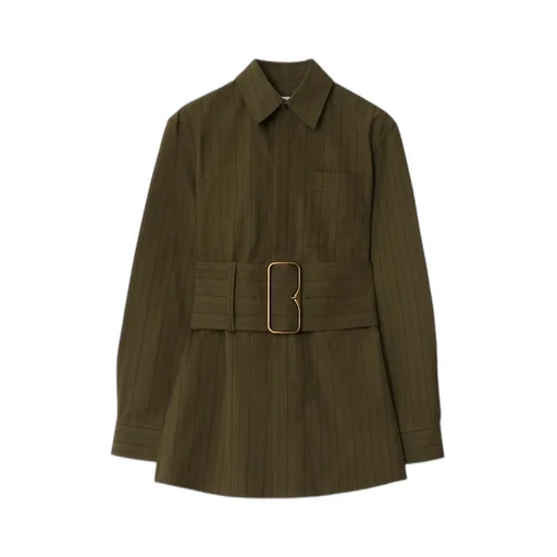 Regular Fit Striped Belted Waist Shirt