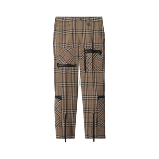 Checked Zip-Detailed Cargo Trousers
