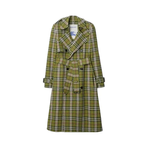 Double Breasted Belted Checked Coat
