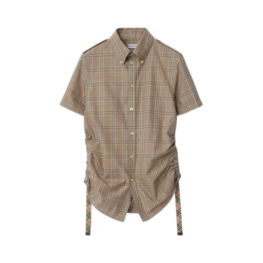 Checked Drawstring Hem Shirt
