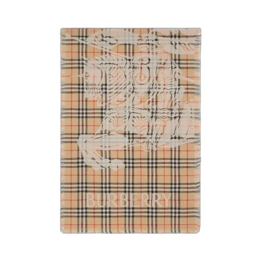 Equestrian Knight Motif Checked Frayed-Edge Scarf