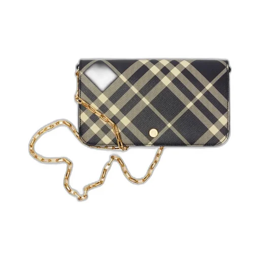 Mini Check-Printed Chain Strap Wallet