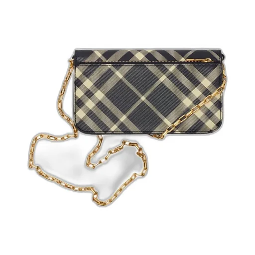 Mini Check-Printed Chain Strap Wallet