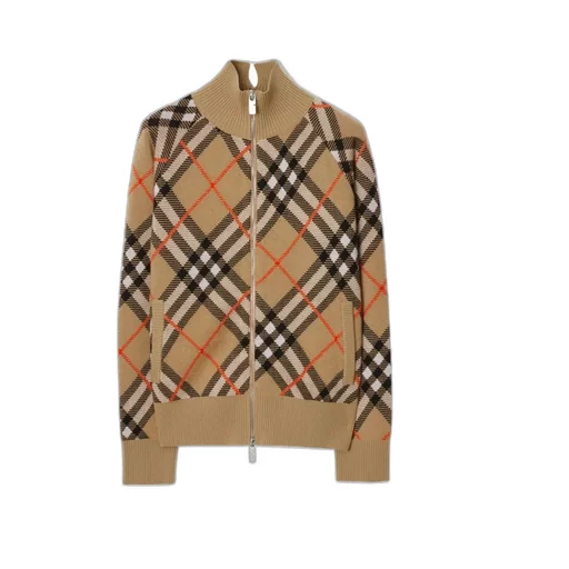Check Pattern Zip-Up Cardigan