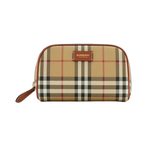 Checked Logo Patch Zipped Clutch Bag