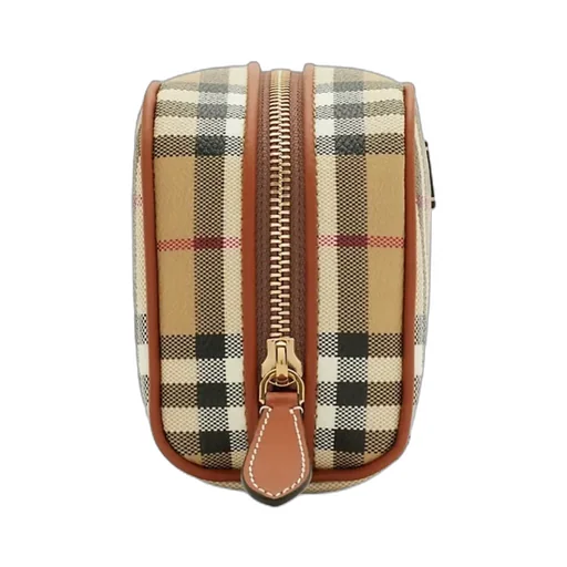 Checked Logo Patch Zipped Clutch Bag