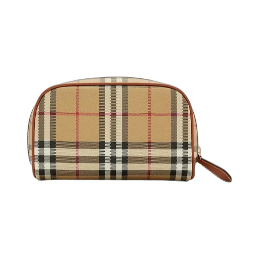 Checked Logo Patch Zipped Clutch Bag