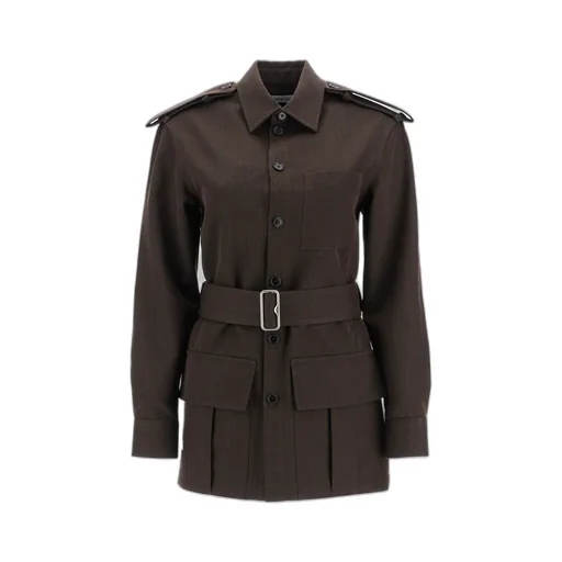 Belted-Waist Buttoned Jacket