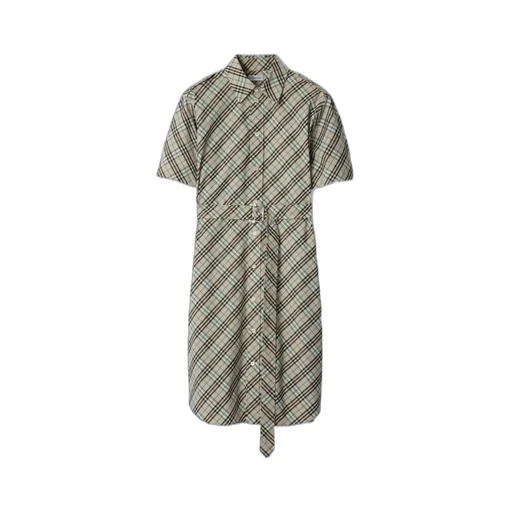 Checkered Short-Sleeve Shirt Dress