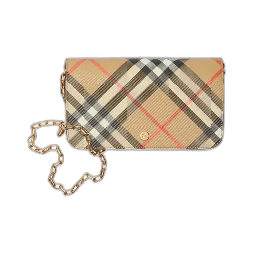 Checked Folded-Top Chain Strap Wallet