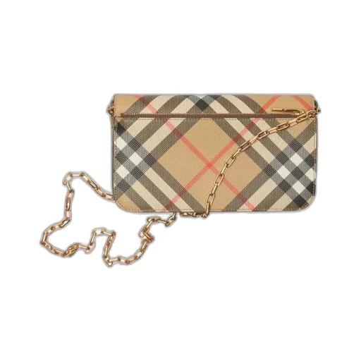 Checked Folded-Top Chain Strap Wallet