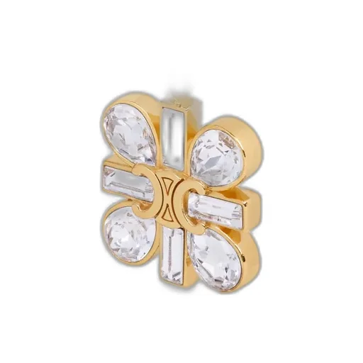 Daisy Necklace In Strass And Brass With Gold Finish