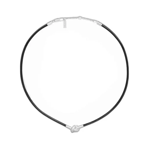 Knot Necklace In Calfskin And Brass With Rhodium Finish
