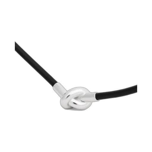 Knot Necklace In Calfskin And Brass With Rhodium Finish