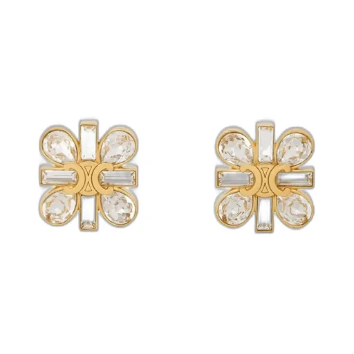 Daisy Earrings In Strass And Brass With Gold Finish