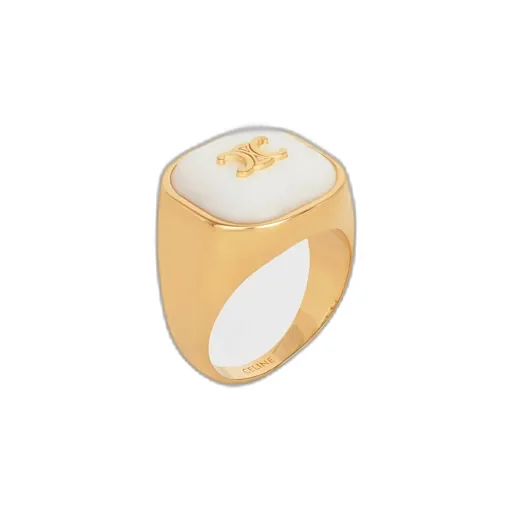 Triomphe Signet Ring In Mother Of Pearl And Brass With Gold Finish