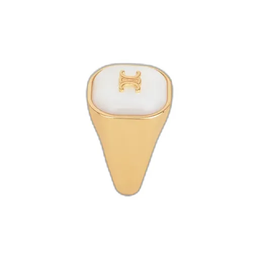 Triomphe Signet Ring In Mother Of Pearl And Brass With Gold Finish