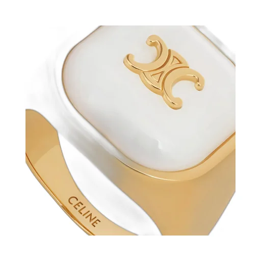 Triomphe Signet Ring In Mother Of Pearl And Brass With Gold Finish