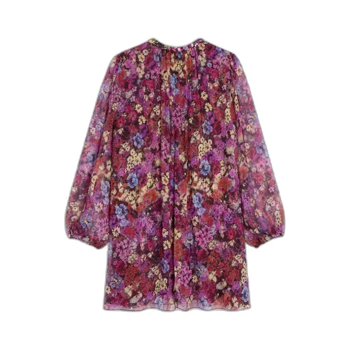 Embroidered Mini Folk Dress In Silk Crepon